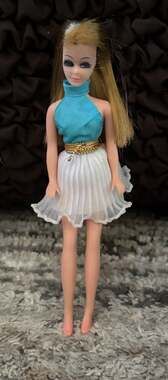 Vintage 1970 Topper Dawn Doll in Original Blue and White Dress